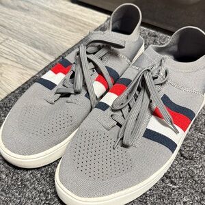 Tommy Hilfiger Gray Sneakers with Red and Blue Stripes